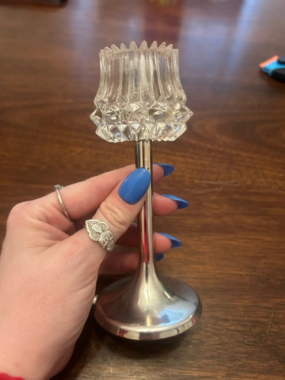 Vintage Crystal and Silver Taper Candle Holder - Clear & Silver